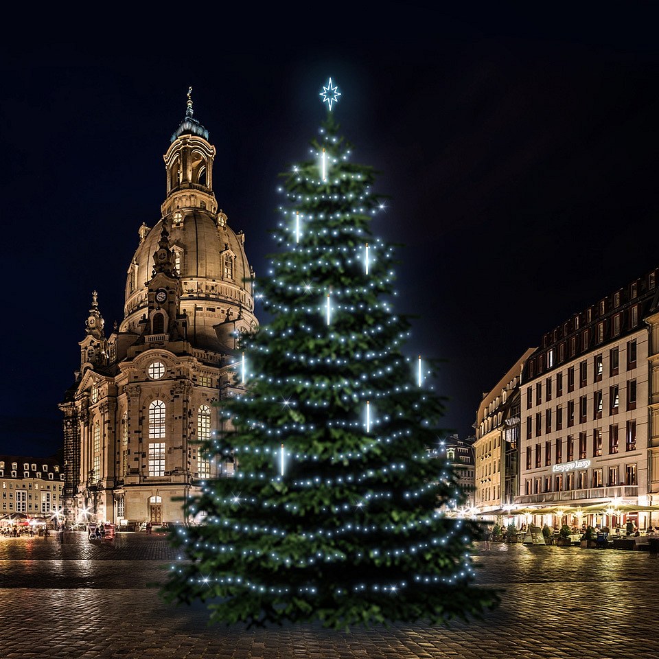 LED-Lichtset für Weihnachtsbäume 18-20 m hoch, KaltWeiß, mit fallendem Schnee