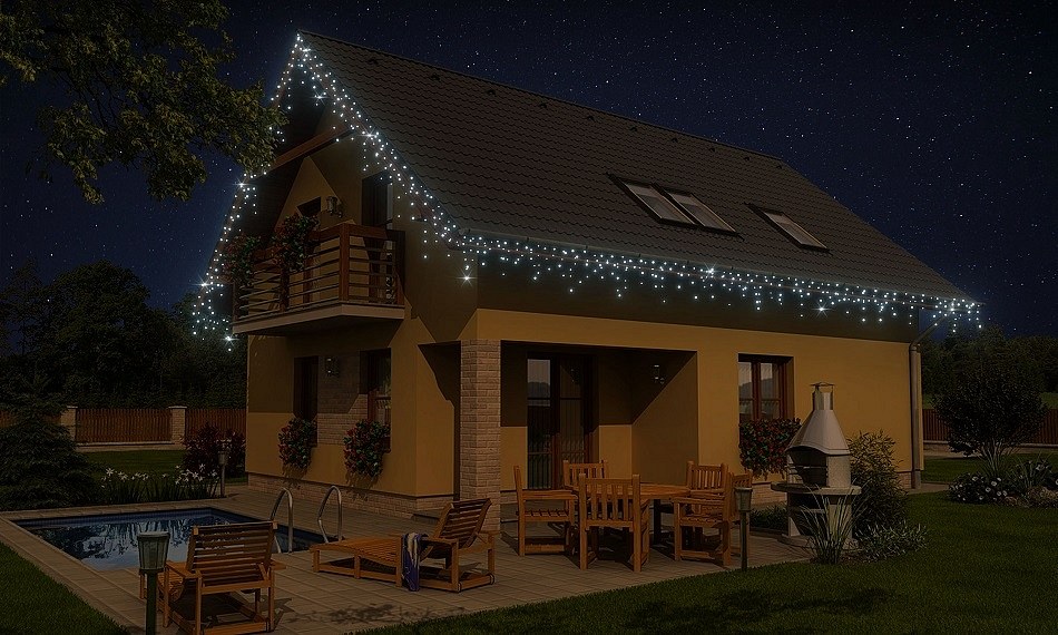 LED-Lichtset für das Haus, 9+1 , kaltweiß mit Flash, weißes Kabel