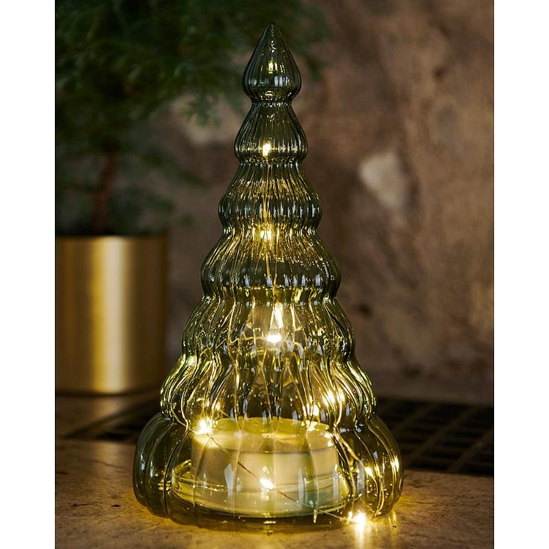 LED-Lichterbaum, Glas, Burgunderfarbe, 23,5 cm