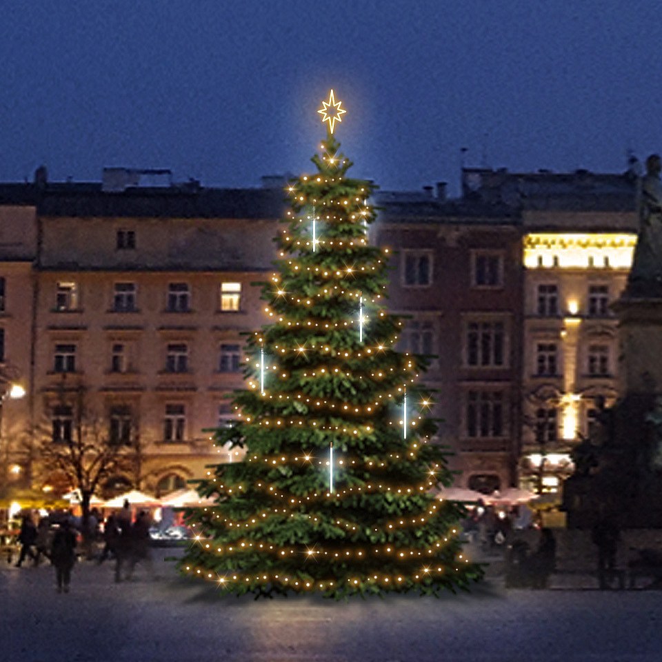 LED-Lichtset für Weihnachtsbäume 9-11 m hoch, Warmweiß, mit fallendem Schnee