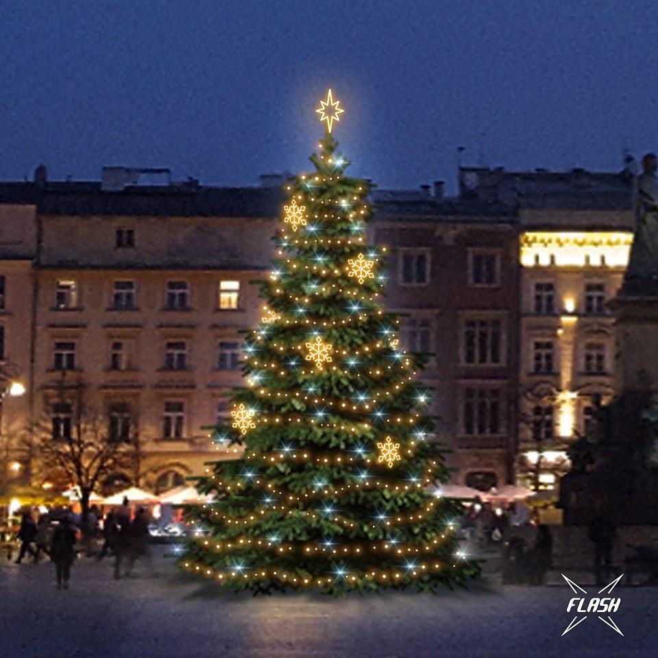 LED-Lichtset für Weihnachtsbäume, 9-11 m hoch, Warmweiß mit Flash, Dekorationen EFD05W