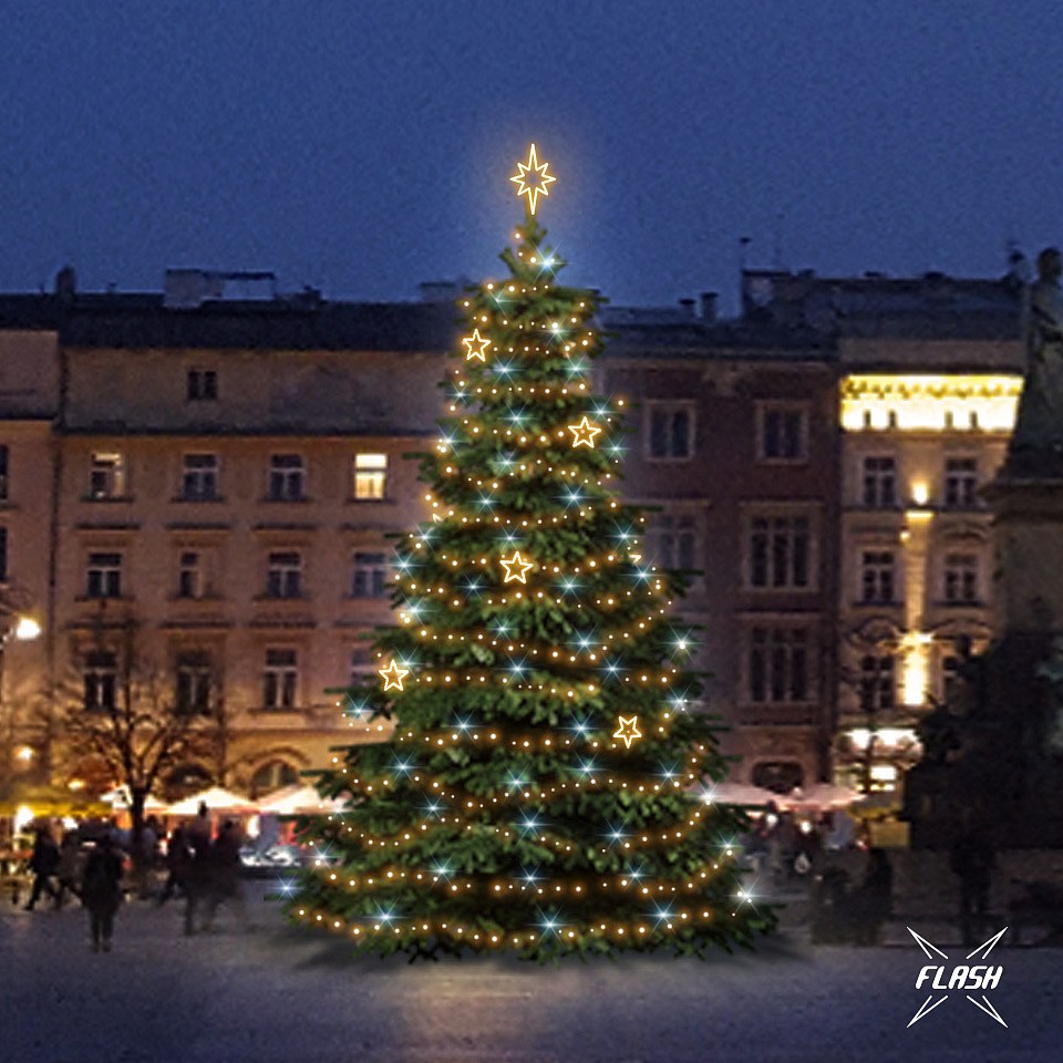 LED-Lichtset für Weihnachtsbäume, 9-11 m hoch, Warmweiß mit Flash, Dekorationen EFD12W