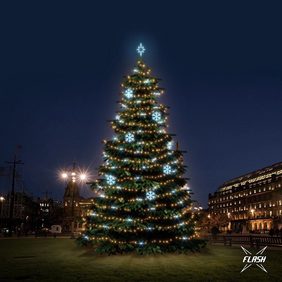 LED-Lichtset für Weihnachtsbäume, 12-14 m hoch, Warmweiß mit Flash, Dekorationen EFD01