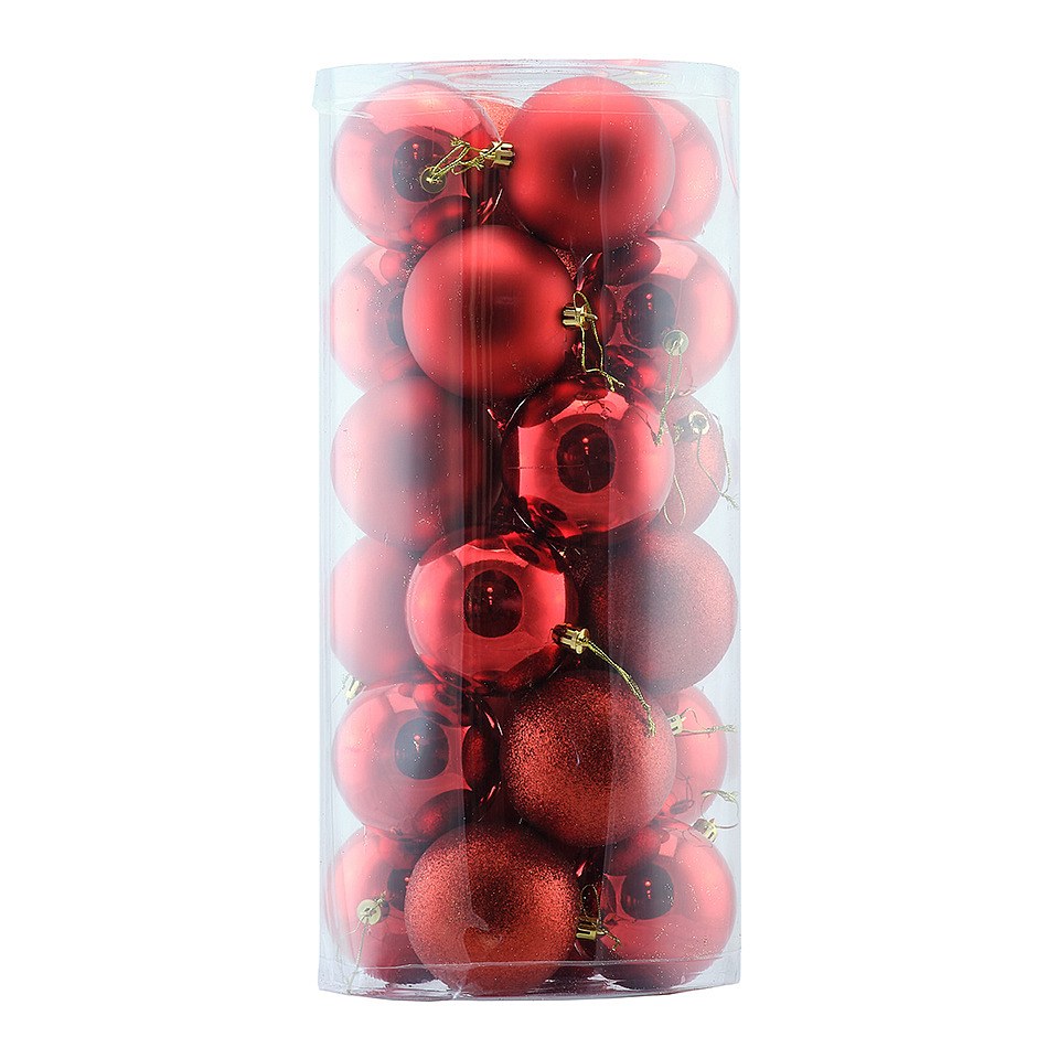 Set mit 24 Kunststoffkugeln, Durchmesser: 8 cm, rot, 8 x glänzend, 8 x matt, 8 x Glitzer