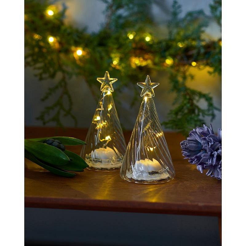 LED-Leuchtbaum aus Glas, klar, 2er-Set, 9 cm