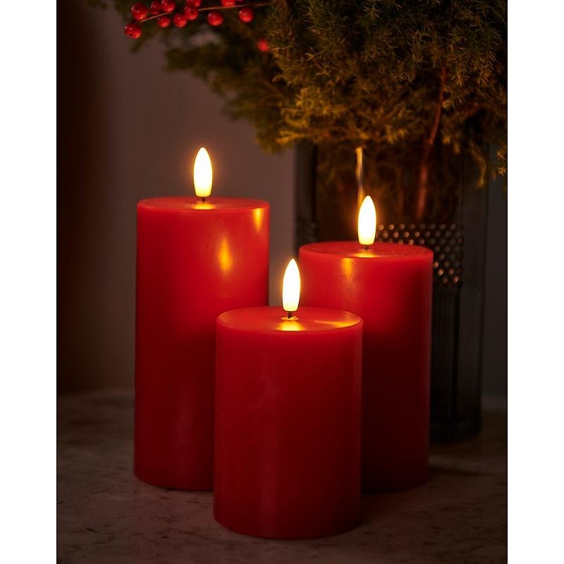 Sille exklusive Wachs-LED-Kerzen, 3er-Set, Rot