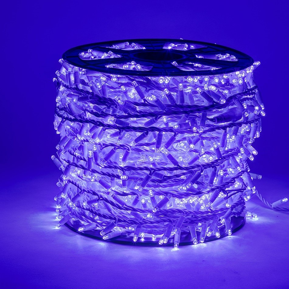 Lichterkette - 100 m, 2000 blaue Dioden, weißes Kabel