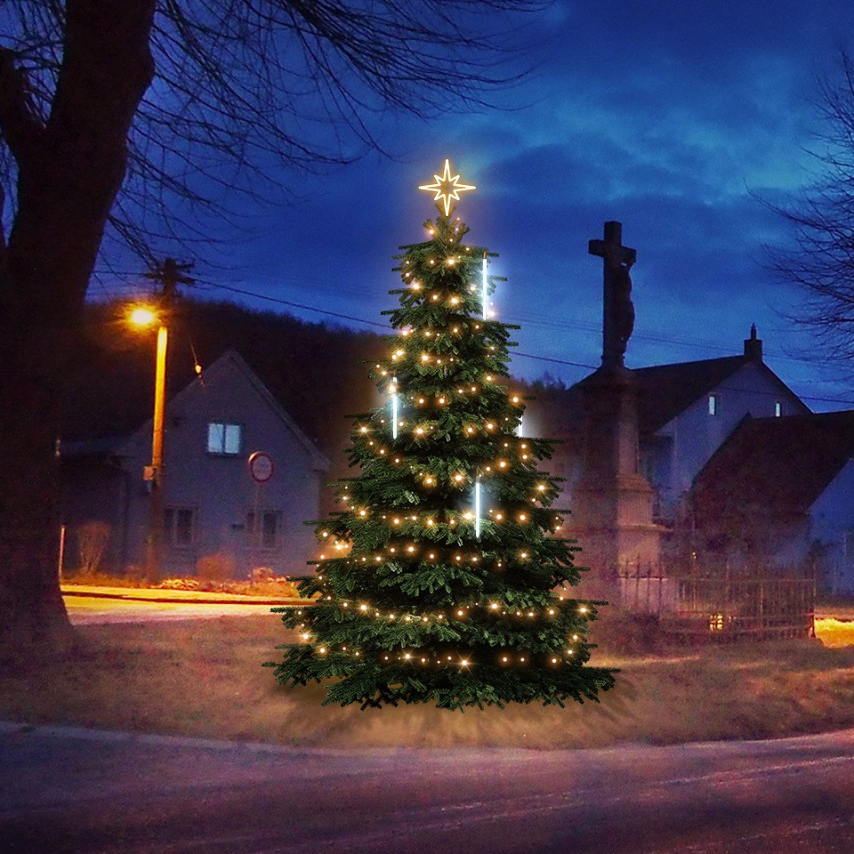 LED-Lichtset für Weihnachtsbäume 3-5 m hoch, Warmweiß, mit fallendem Schnee