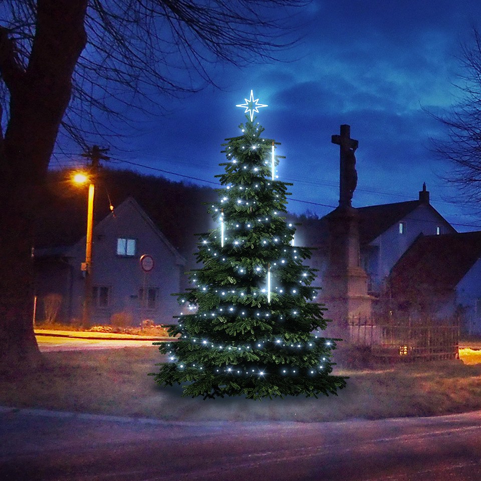 LED-Lichtset für Weihnachtsbäume 3-5 m hoch,  Kaltweiß, mit fallendem Schnee